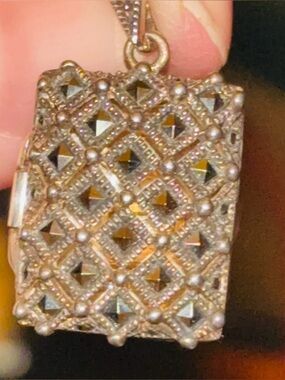 Shimmering Vintage Sterling Silver Marcasite Locket Pendant - .75”